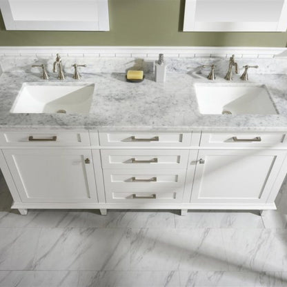 Legion Furniture 72" White Double Single Sink Vanity Cabinet with Carrara White Top - WLF2272-W