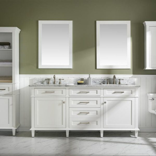 Legion Furniture 72" White Double Single Sink Vanity Cabinet with Carrara White Top - WLF2272-W