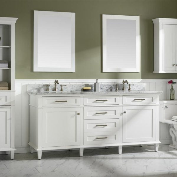 Legion Furniture 72" White Double Single Sink Vanity Cabinet with Carrara White Top - WLF2272-W