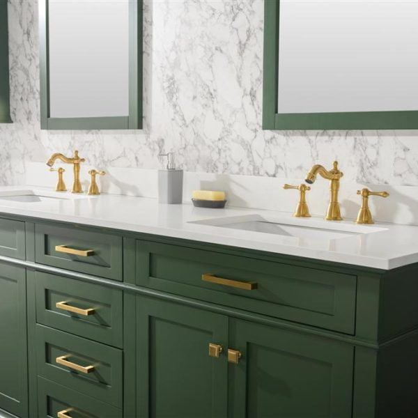 Legion Furniture 80" Vogue Green Double Single Sink Vanity Cabinet with Carrara White Quartz Top Wlf2280-Cw-Qz - WLF2280-VG