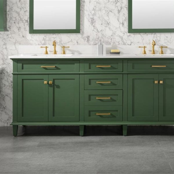 Legion Furniture 80" Vogue Green Double Single Sink Vanity Cabinet with Carrara White Quartz Top Wlf2280-Cw-Qz - WLF2280-VG