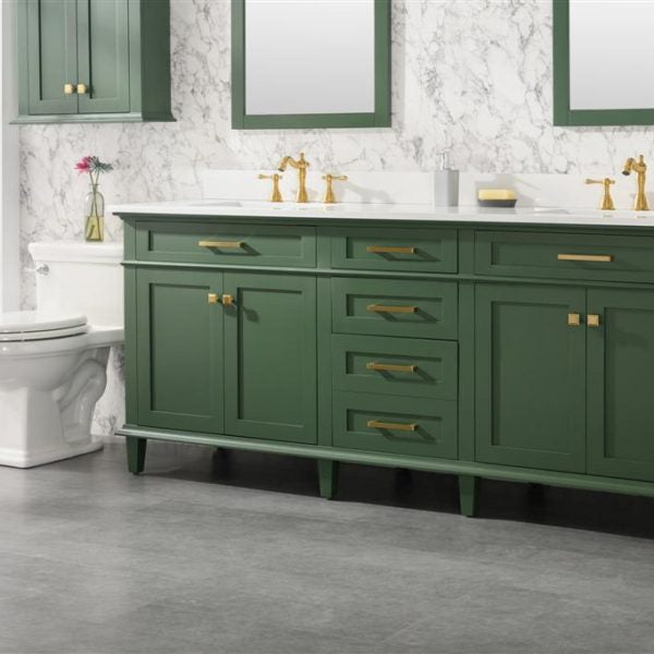 Legion Furniture 80" Vogue Green Double Single Sink Vanity Cabinet with Carrara White Quartz Top Wlf2280-Cw-Qz - WLF2280-VG