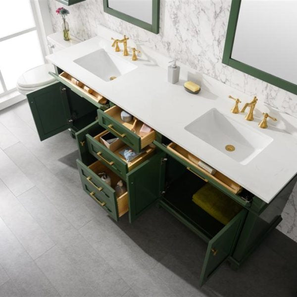 Legion Furniture 80" Vogue Green Double Single Sink Vanity Cabinet with Carrara White Quartz Top Wlf2280-Cw-Qz - WLF2280-VG