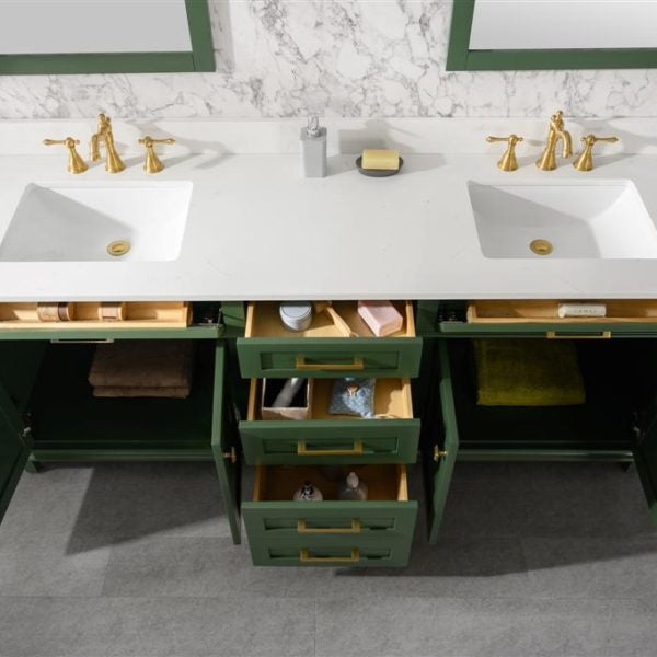 Legion Furniture 80" Vogue Green Double Single Sink Vanity Cabinet with Carrara White Quartz Top Wlf2280-Cw-Qz - WLF2280-VG