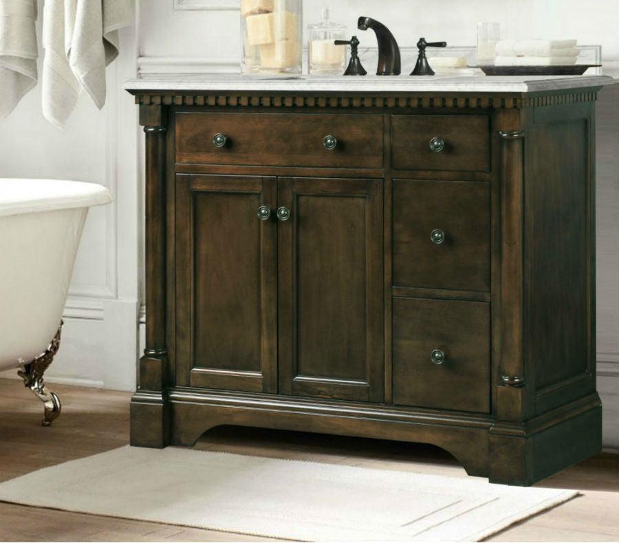 Legion 36" Antique Coffee Sink Vanity with Carrara White Top and Matching Backsplash Without Faucet - Front