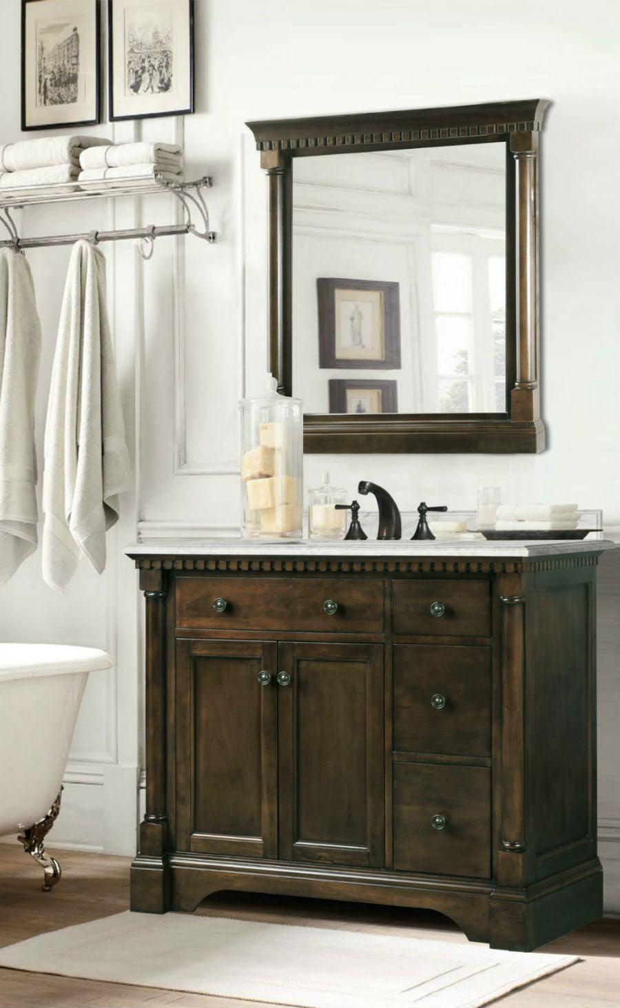 Legion 36" Antique Coffee Sink Vanity with Carrara White Top and Matching Backsplash Without Faucet - Front