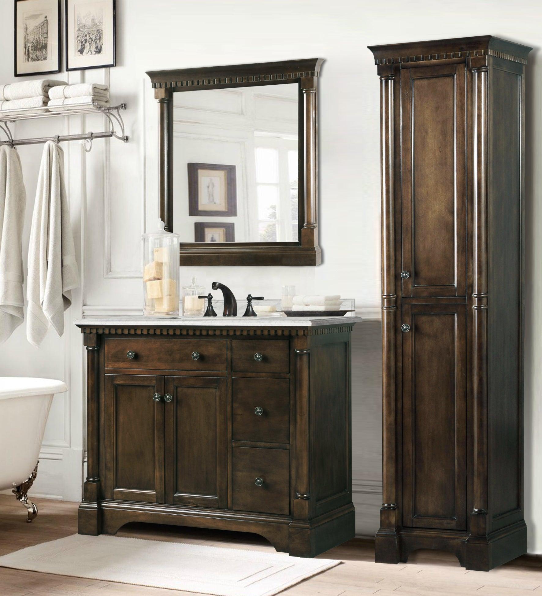 Legion 36" Antique Coffee Sink Vanity with Carrara White Top and Matching Backsplash Without Faucet - Front