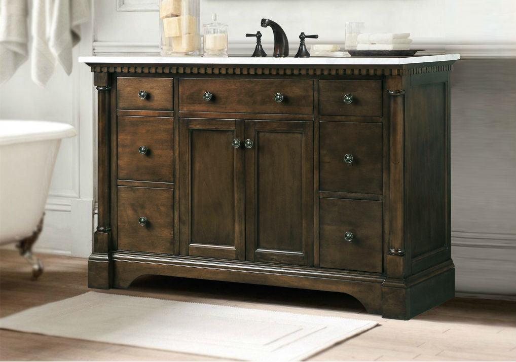 Legion Furniture 48" Antique Coffee Sink Vanity with Carrara White Top and Matching Backsplash Without Faucet - WLF6036-48"