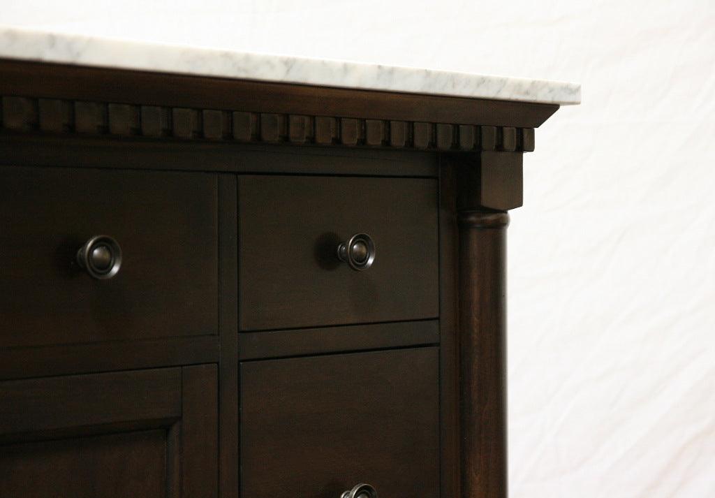 Legion 36" Antique Coffee Sink Vanity with Carrara White Top and Matching Backsplash Without Faucet - Drawers