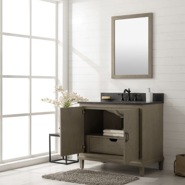 Legion WLF7040-36-AGO-BS 36" Antique Gray Oak Vanity with Blue Limestone Top, Open Doors