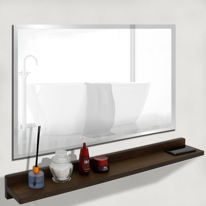 WS35-RW-315 Rustic Wood Wireless Charging Shelf and Frameless Mirror Set, 35"