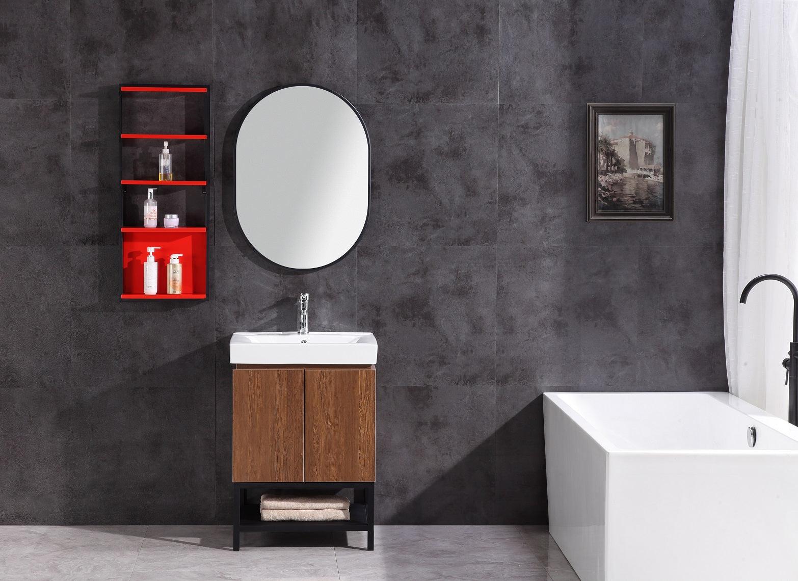 Legion Furniture 24" Brown Bathroom Vanity with Mirror and Side Cabinet- Pvc - WT9324-24-PVC