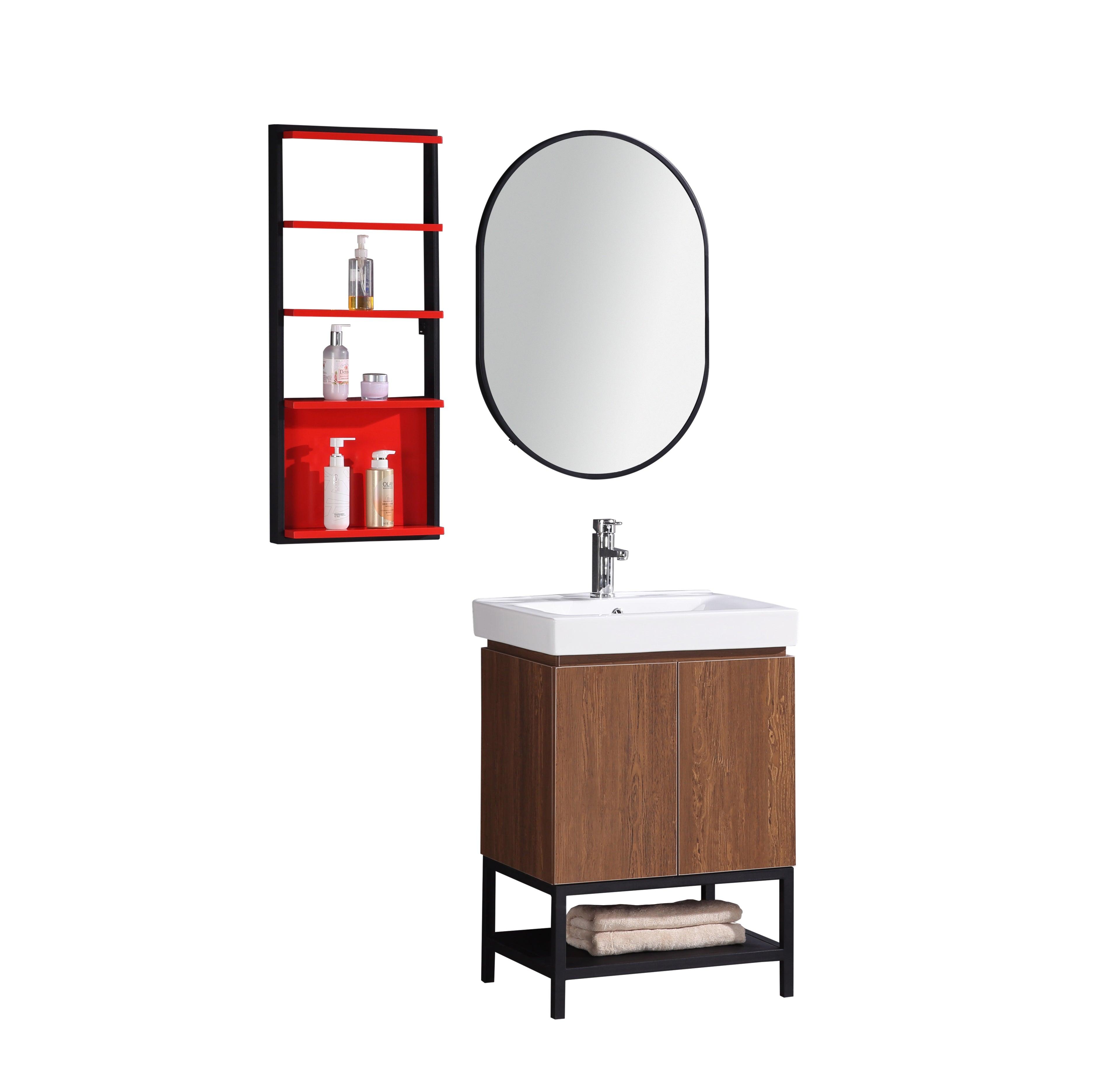 Legion Furniture 24" Brown Bathroom Vanity with Mirror and Side Cabinet- Pvc - WT9324-24-PVC