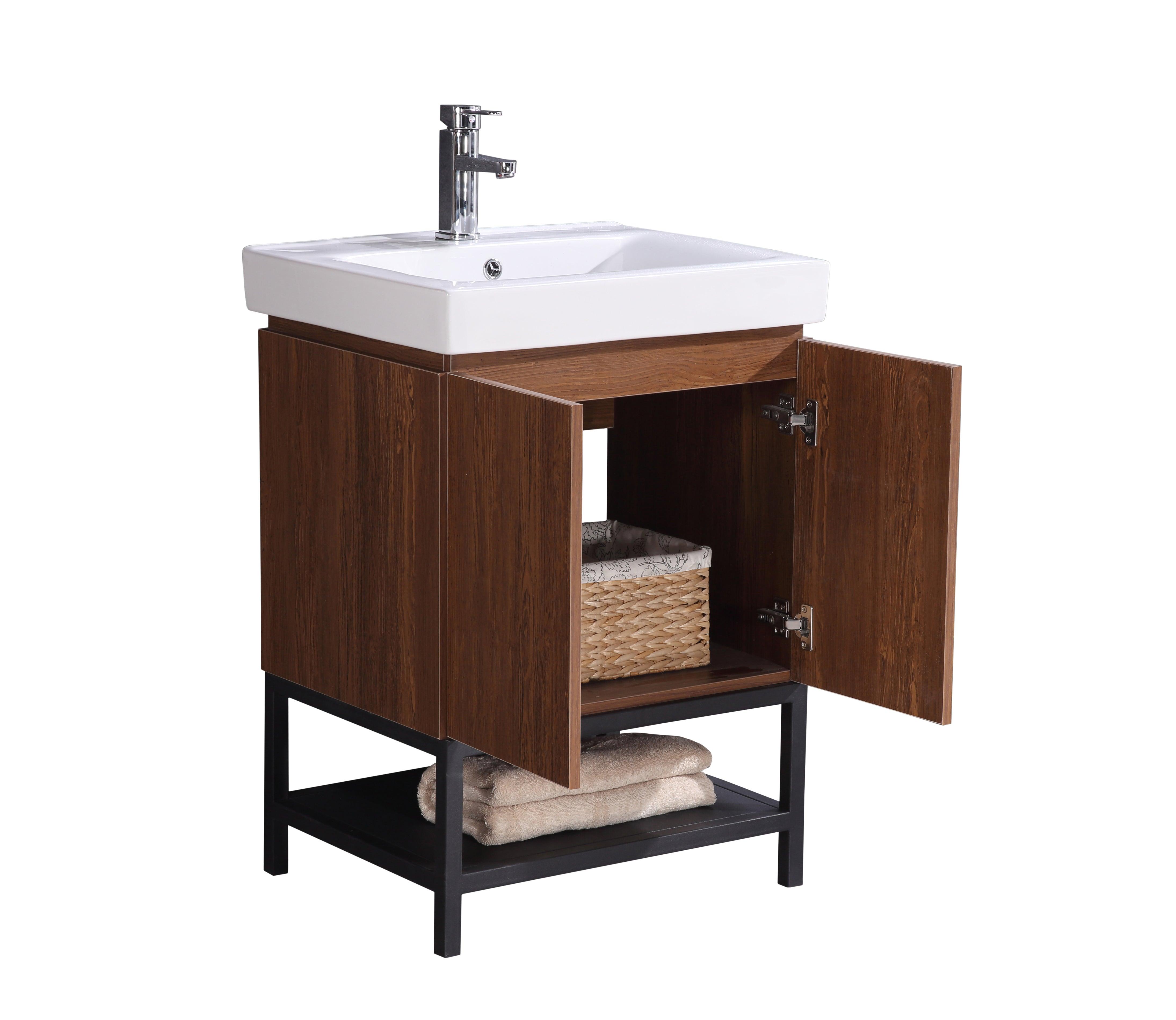 Legion Furniture 24" Brown Bathroom Vanity with Mirror and Side Cabinet- Pvc - WT9324-24-PVC