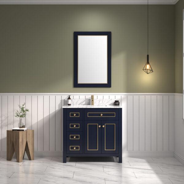 Legion WV2236-B 36" Blue Finish Sink Vanity Cabinet with Carrara White Top, Front