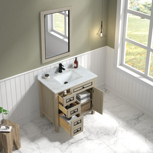 Legion Furniture 36" Light Oak Finish Sink Vanity Cabinet with Carrara White Top - WV2236-O