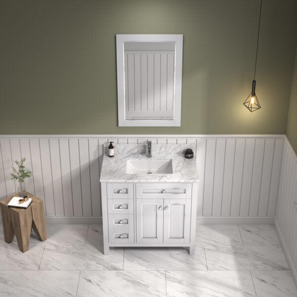 Legion Furniture 36" White Finish Sink Vanity Cabinet with Carrara White Top - WV2236-W
