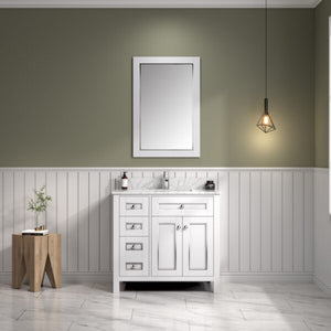 Legion Furniture 36" White Finish Sink Vanity Cabinet with Carrara White Top - WV2236-W