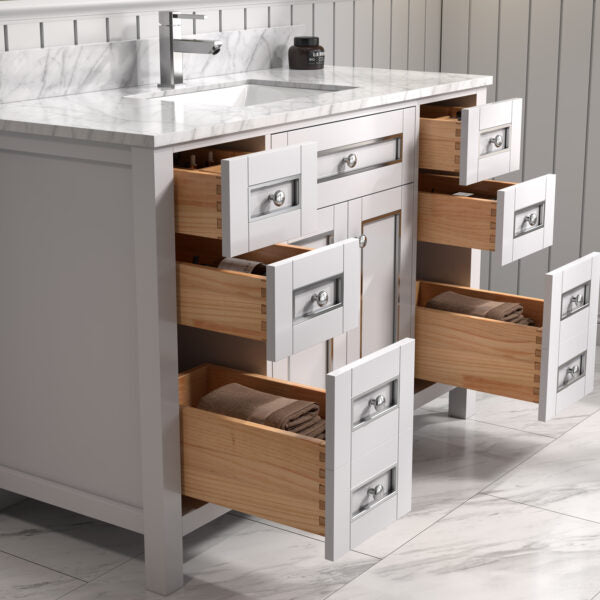 Legion Furniture 48" White Finish Sink Vanity Cabinet with Carrara White Top - WV2248-W