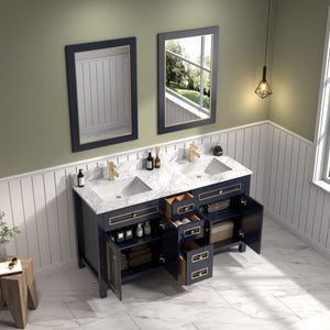 Legion Furniture 60" Blue Finish Sink Vanity Cabinet with Carrara White Top - WV2260-B