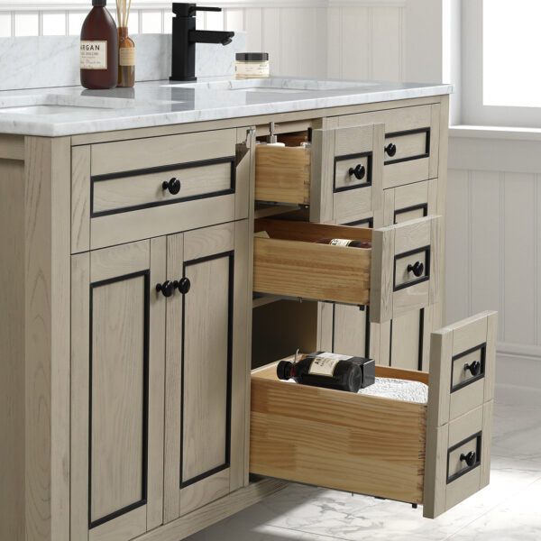 Legion Furniture 60" Light Oak Finish Sink Vanity Cabinet with Carrara White Top - WV2260-O