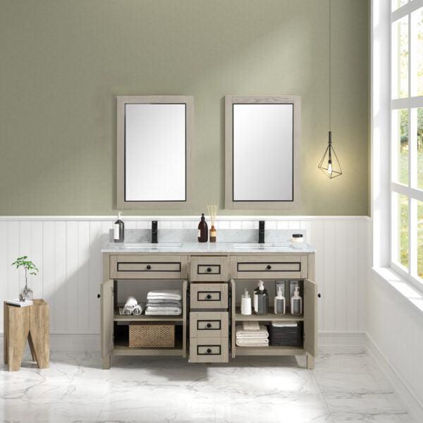 Legion Furniture 60" Light Oak Finish Sink Vanity Cabinet with Carrara White Top - WV2260-O