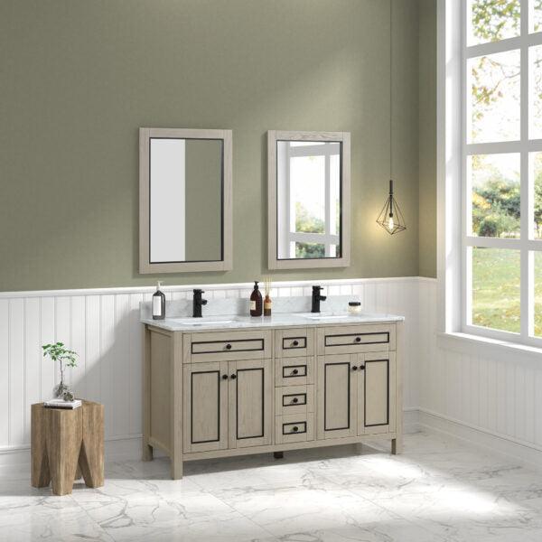 Legion Furniture 60" Light Oak Finish Sink Vanity Cabinet with Carrara White Top - WV2260-O