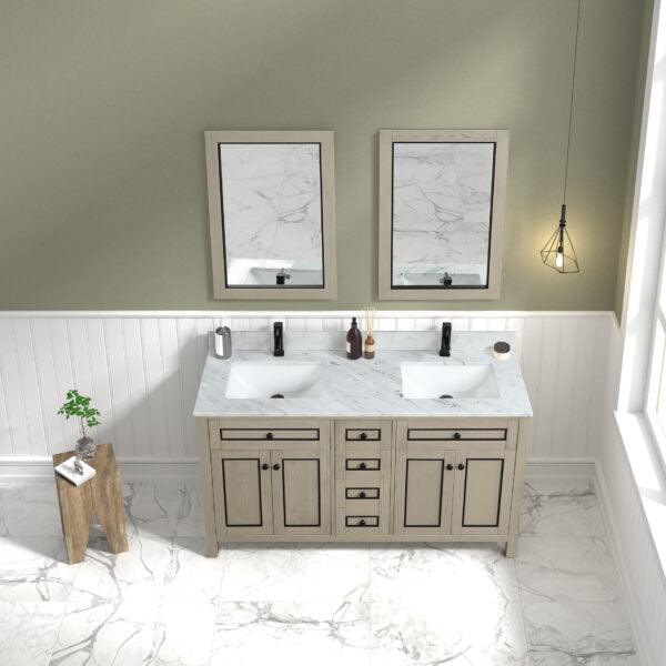 Legion Furniture 60" Light Oak Finish Sink Vanity Cabinet with Carrara White Top - WV2260-O
