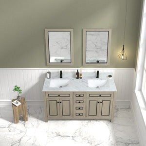 Legion Furniture 60" Light Oak Finish Sink Vanity Cabinet with Carrara White Top - WV2260-O
