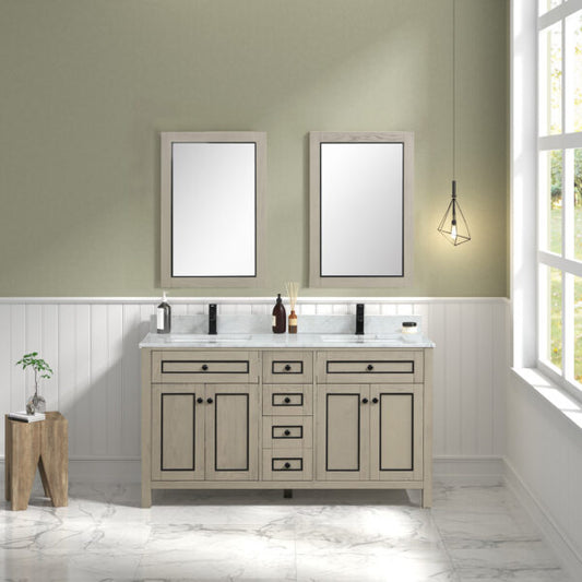 Legion Furniture 60" Light Oak Finish Sink Vanity Cabinet with Carrara White Top - WV2260-O