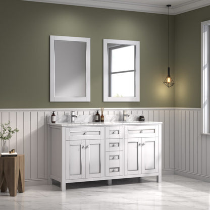 Legion Furniture 60" White Finish Sink Vanity Cabinet with Carrara White Top - WV2260-W