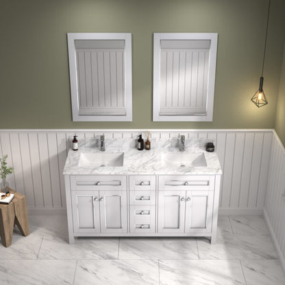 Legion Furniture 60" White Finish Sink Vanity Cabinet with Carrara White Top - WV2260-W