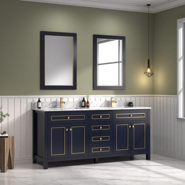 Legion Furniture 72" Blue Finish Sink Vanity Cabinet with Carrara White Top - WV2272-B
