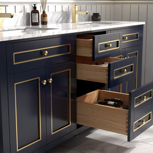 Legion Furniture 72" Blue Finish Sink Vanity Cabinet with Carrara White Top - WV2272-B