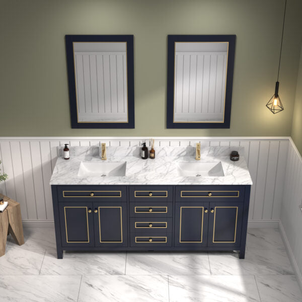 Legion Furniture 72" Blue Finish Sink Vanity Cabinet with Carrara White Top - WV2272-B