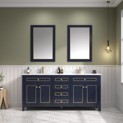 Legion Furniture 72" Blue Finish Sink Vanity Cabinet with Carrara White Top - WV2272-B