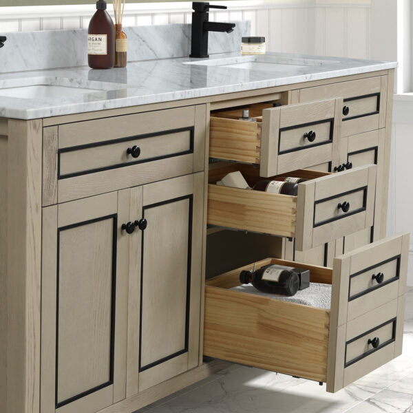 Legion Furniture 72" Light Oak Finish Sink Vanity Cabinet with Carrara White Top - WV2272-O