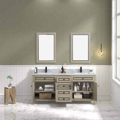 Legion Furniture 72" Light Oak Finish Sink Vanity Cabinet with Carrara White Top - WV2272-O