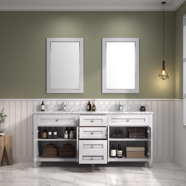 Legion Furniture 72" White Finish Sink Vanity Cabinet with Carrara White Top