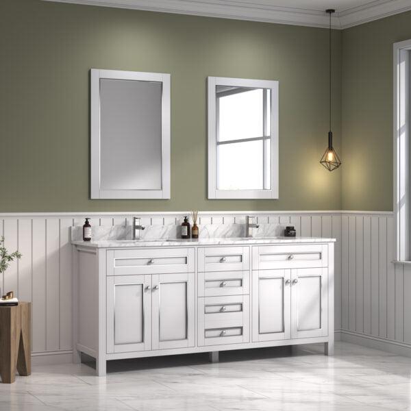 Legion Furniture 72" White Finish Sink Vanity Cabinet with Carrara White Top