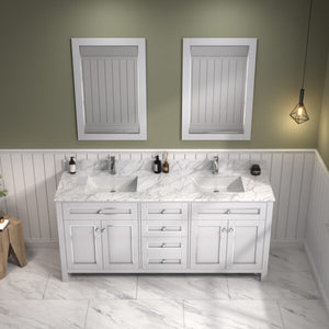 Legion Furniture 72" White Finish Sink Vanity Cabinet with Carrara White Top - WV2272-W