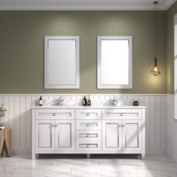 Legion Furniture 72" White Finish Sink Vanity Cabinet with Carrara White Top
