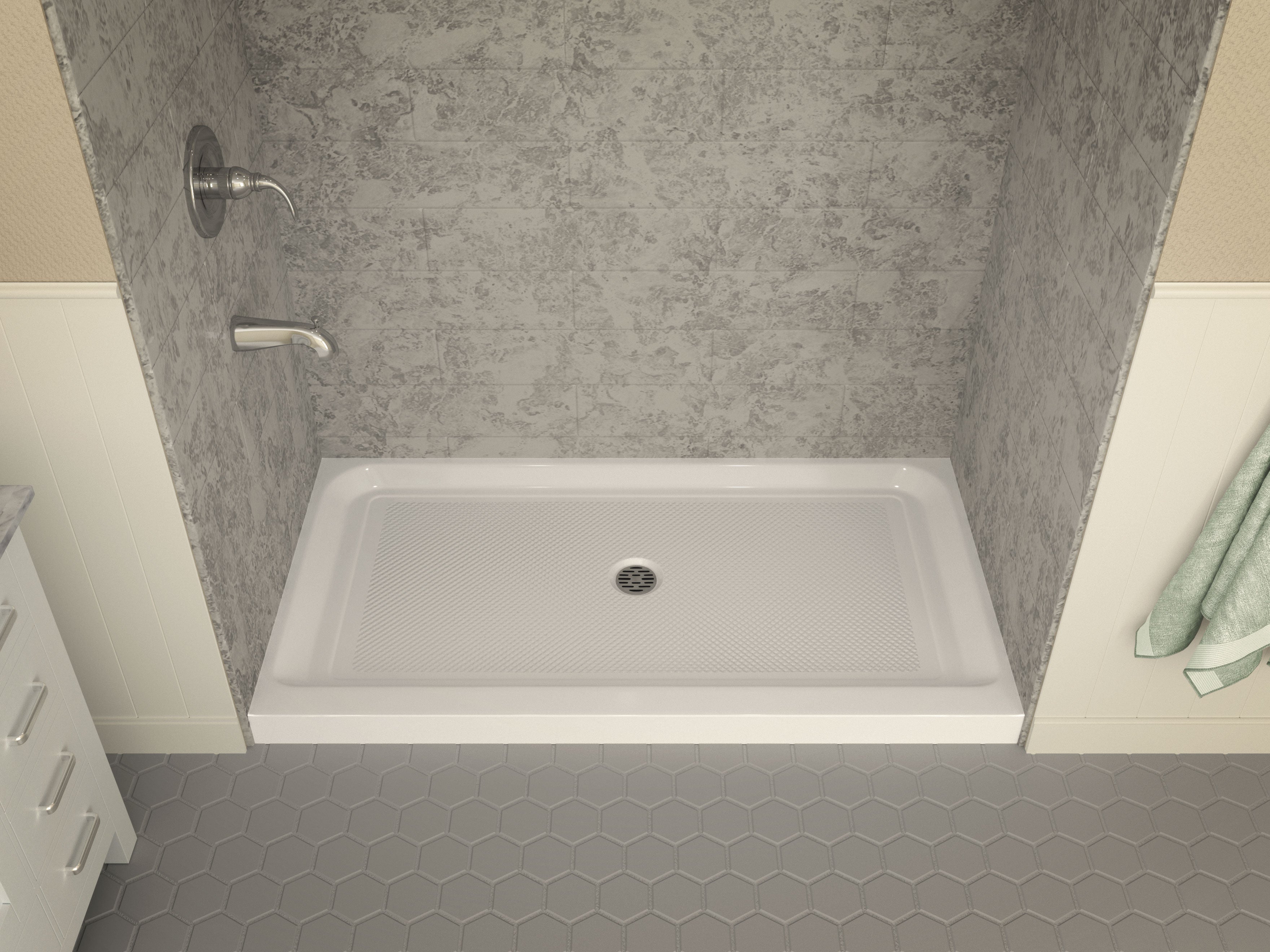 Tier 32 x 60 in. Center Drain Single Threshold Shower Base in White