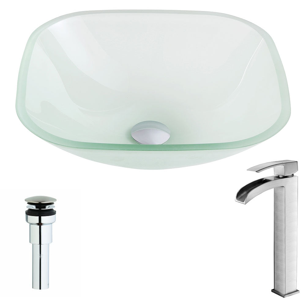 Vista Series Deco-Glass Vessel Sink in Lustrous Frosted with Key Faucet