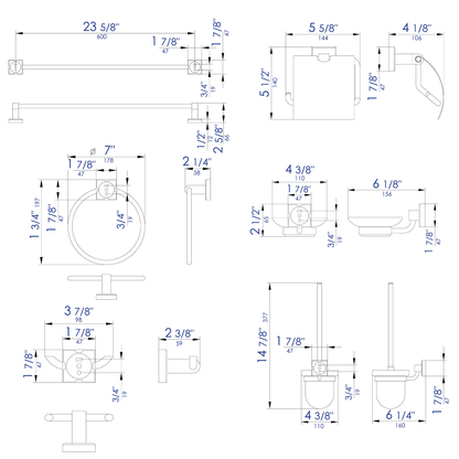 ALFI brand AB9509-PC Polished Chrome 6 Piece Matching Bathroom Accessory Set