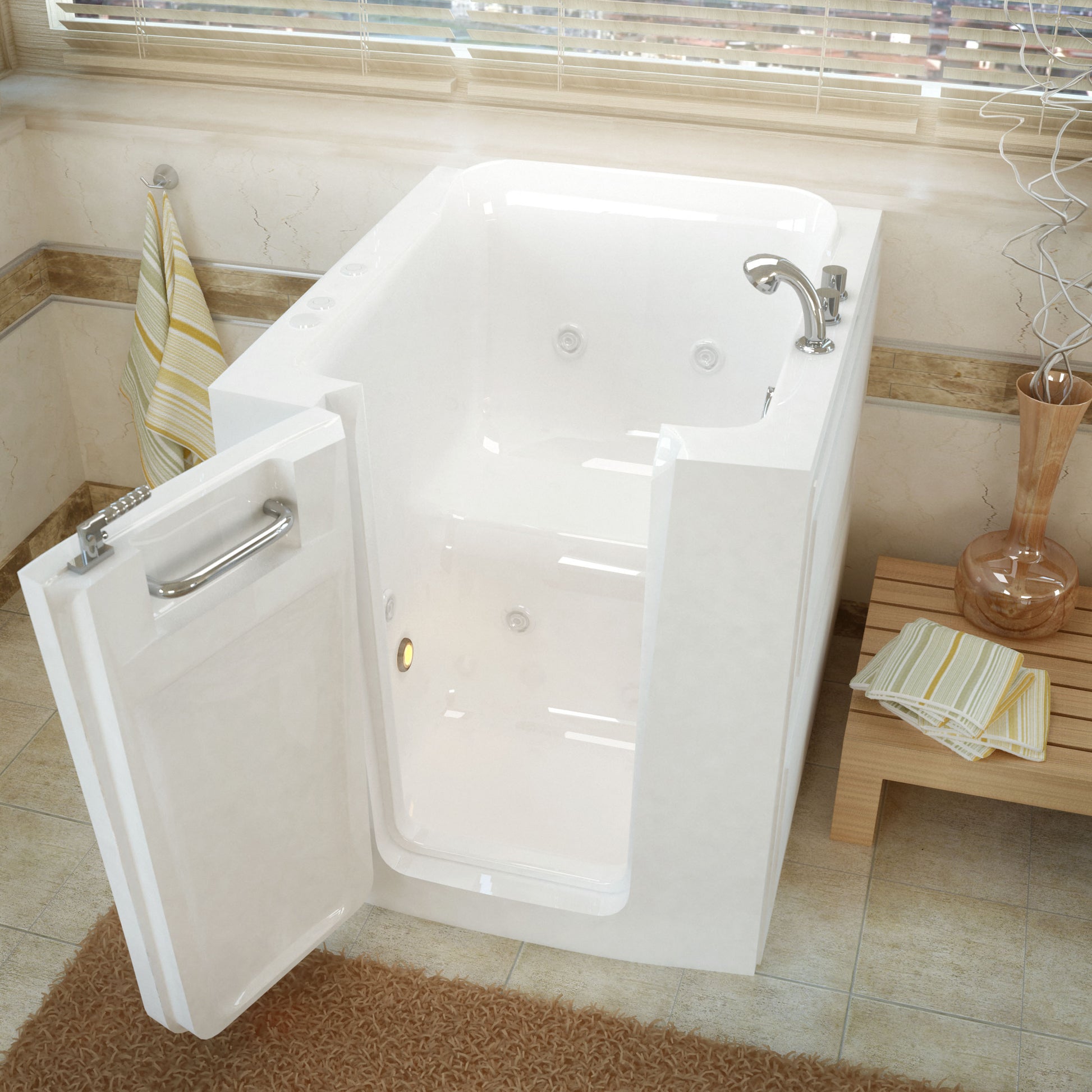 MediTub Walk-In 32 x 38 Left Door Whirlpool Jetted Walk-In Bathtub 3238LWH