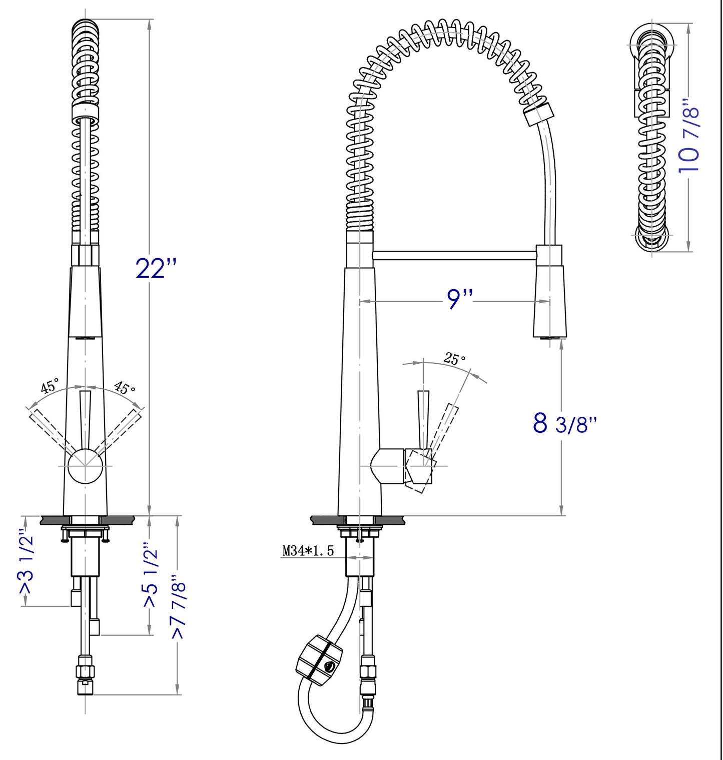 ALFI brand AB2039 Solid Stainless Steel Commercial Spring Kitchen Faucet