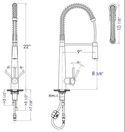 ALFI brand AB2039 Solid Stainless Steel Commercial Spring Kitchen Faucet