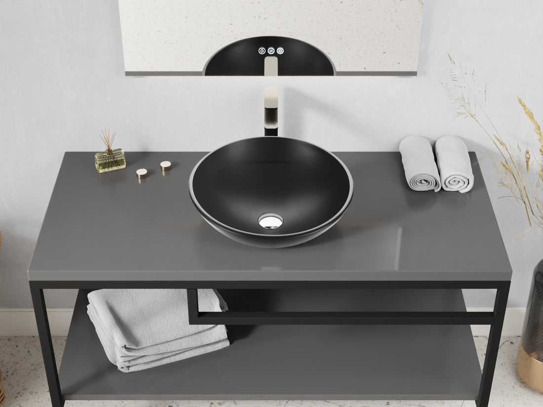 Amalfi Round Glass Vessel Bathroom Sink with Matte Black Finish