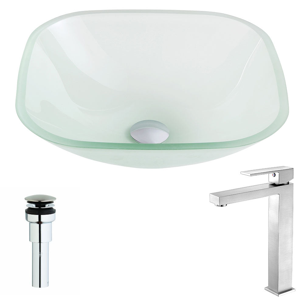 Vista Series Deco-Glass Vessel Sink in Lustrous Frosted with Enti Faucet in Brushed Nickel